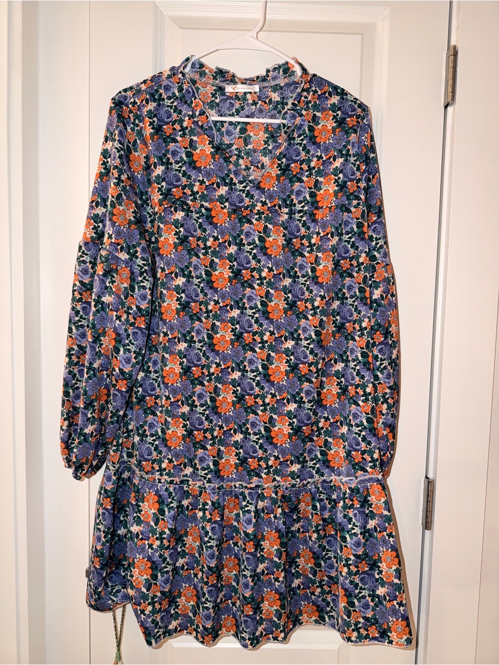 Tiered V-Neck Floral Mini Dress in Orange & Purple